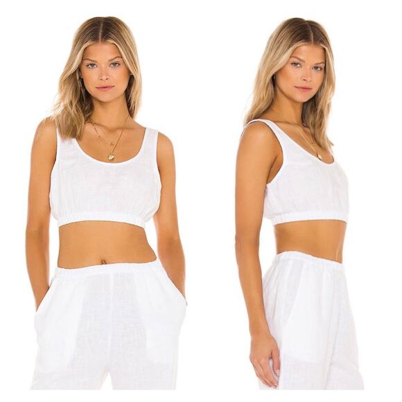 ENZA COSTA Linen Crop Tank Bra Top Womens XS Brown Layering Minimal Revolve NEW - Picture 3 of 13